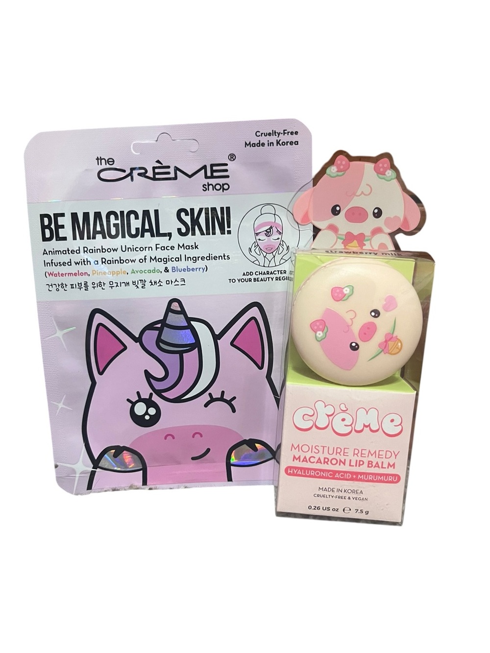 K-Beauty Cutie Bundle – Face Mask + Strawberry Milk Lip Balm 🍓🦄
